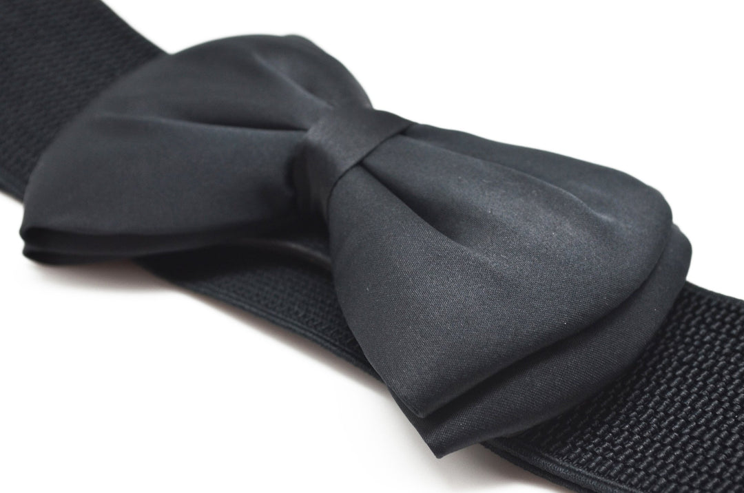 Meta-U Women Flower Elastic Wide Waist Belt (black bow)