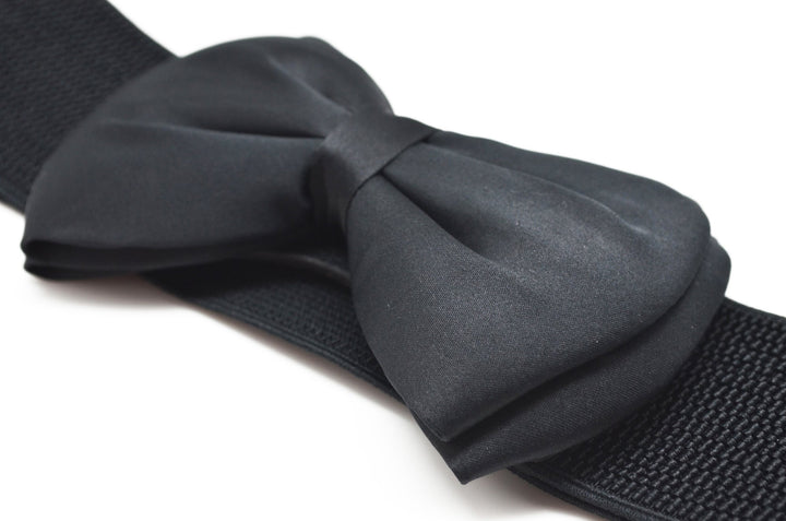 Meta-U Women Flower Elastic Wide Waist Belt (black bow)