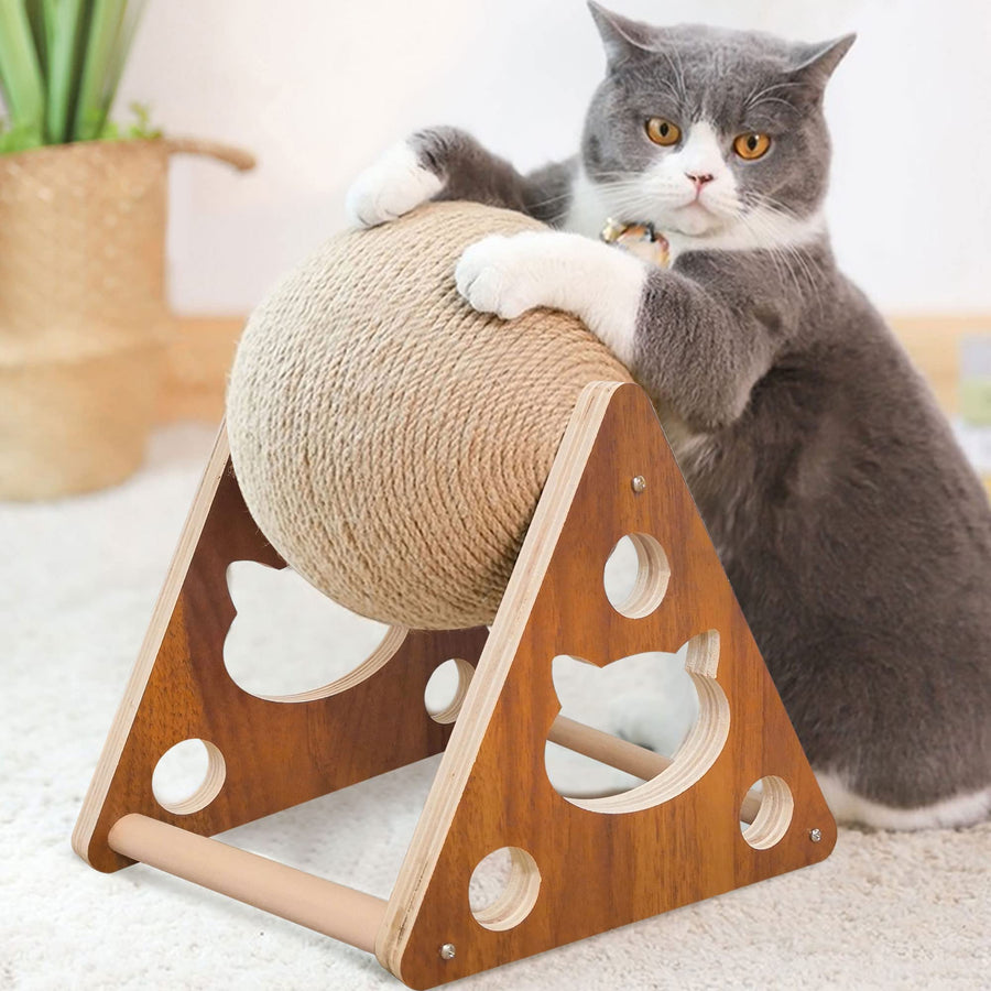 Natural Sisal Cat Scratching Ball, Scratcher Toy, for Cats and Kittens, Interactive Solid Wood Pet Toy, Diameter 6.5 Inch