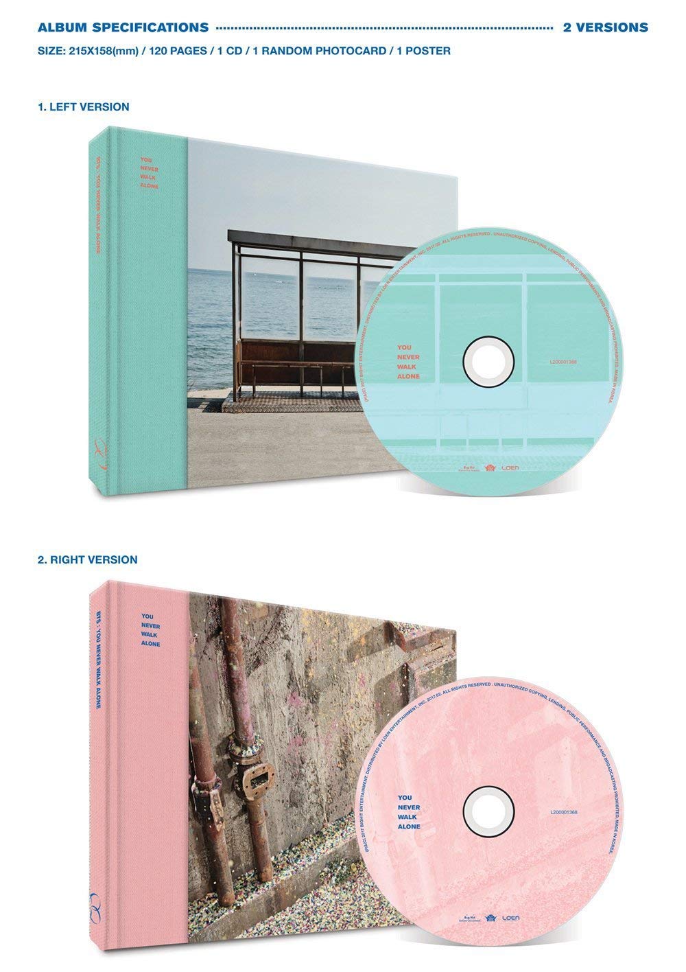 Entertainment BTS WINGS YOU NEVER WALK ALONE KPOP BANGTAN BOYS [RIGHT Ver.] Album CD + Photobook + Photocard + Gift 4 Photos