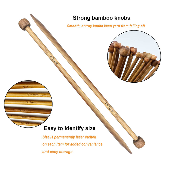Bamboo Knitting Needle Straight Single Pointed Sweater Knitting Needles 10-inch Length for Handmade DIY Knitting Projects,Size US 11(8mm)