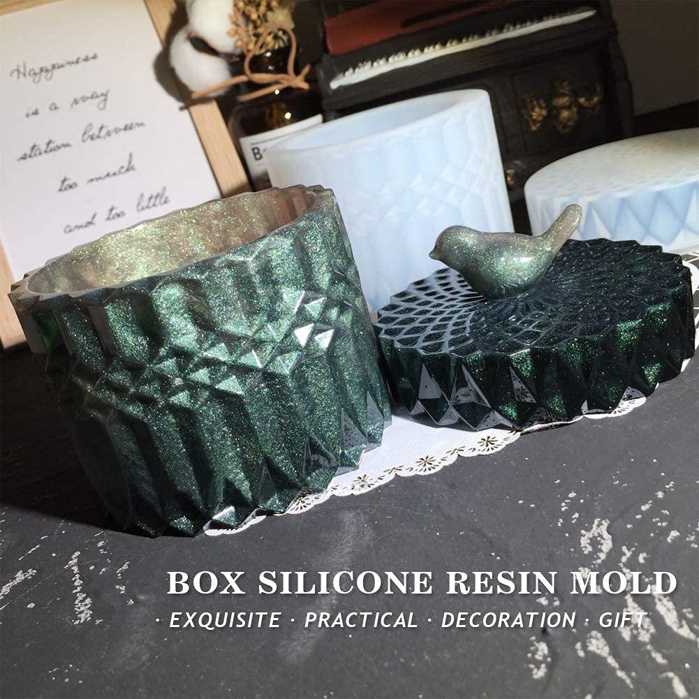 Silicone Crystal Box Resin Mold with Lid and Bird Handle Shape Mold for Epoxy Resin Jewelry Storage Bottle Jar Trinket Containers Ashtray Candle Holder DIY Crafts Supplies Resin Kit Home Decor Gift