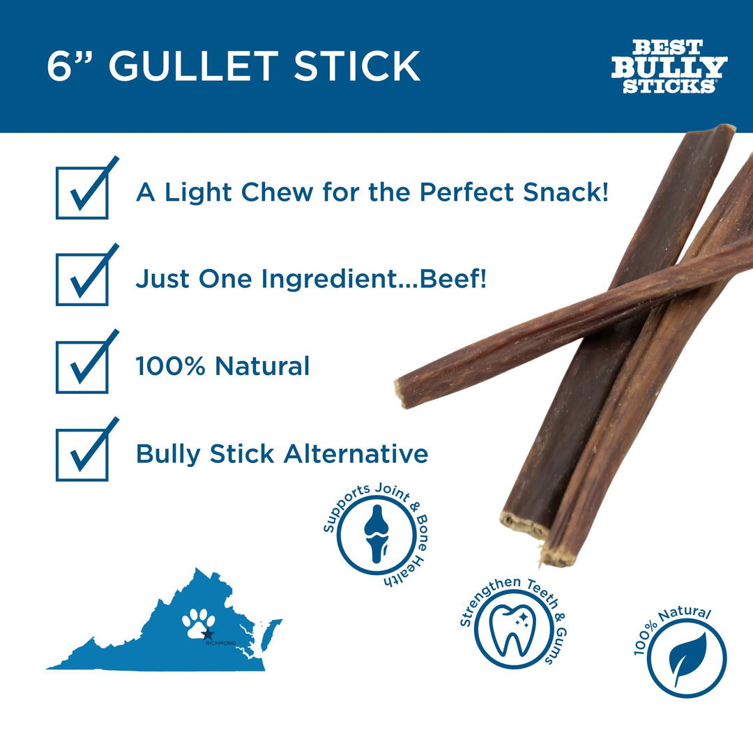 6 Inch Gullet Sticks - 25 Count (Pack of 1) - Natural, Thin, Hollow Esophagus Snack, Rawhide Alternative