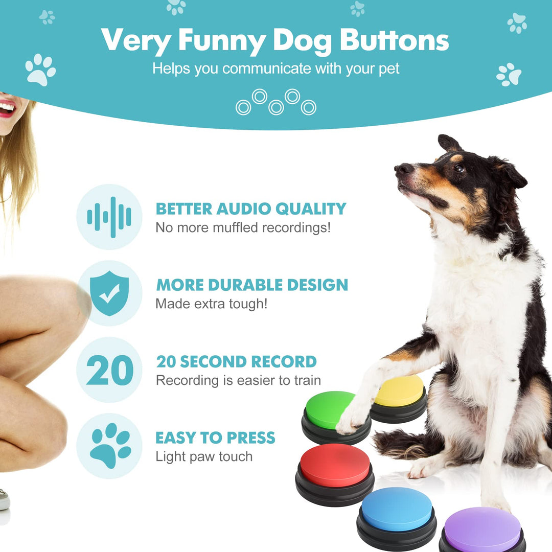 5 Pack-Dog Buttons for Communication Starter Pack,  ,Training Pet to Speaking Buttons,Speech Buttons with Words Voice Record Buttons,Push Buttons to Talk-Dog Gifts&Stuff