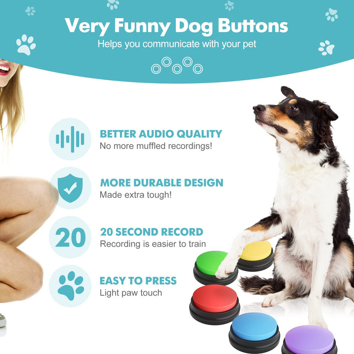 5 Pack-Dog Buttons for Communication Starter Pack,  ,Training Pet to Speaking Buttons,Speech Buttons with Words Voice Record Buttons,Push Buttons to Talk-Dog Gifts&Stuff