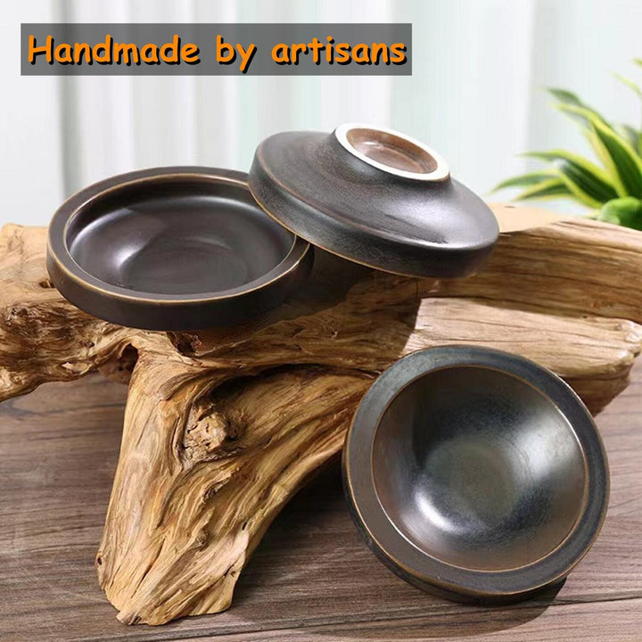 Japanese Classical Ikebana Vase Kit, Minimalist Ceramics Flower Pot Flower Shallow Container with 2.4inch Flower Frog and 2-in-1 Flower Arrangement Kenzan Needle Straightening Tool