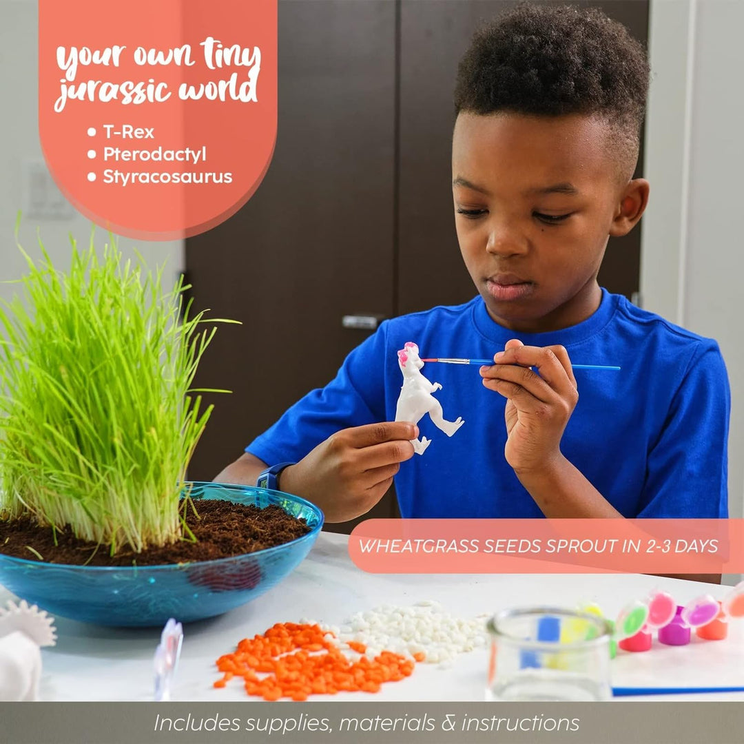 Bryte Light Up Dinosaur Terrarium Kit for Kids - Dino Habitat with Real Plants, Figurines, Volcano &amp; LED Lights, DIY Science Kit, STEM &amp; Arts Crafts Toys, Birthday Gifts for Boys Aged 4-12 yrs