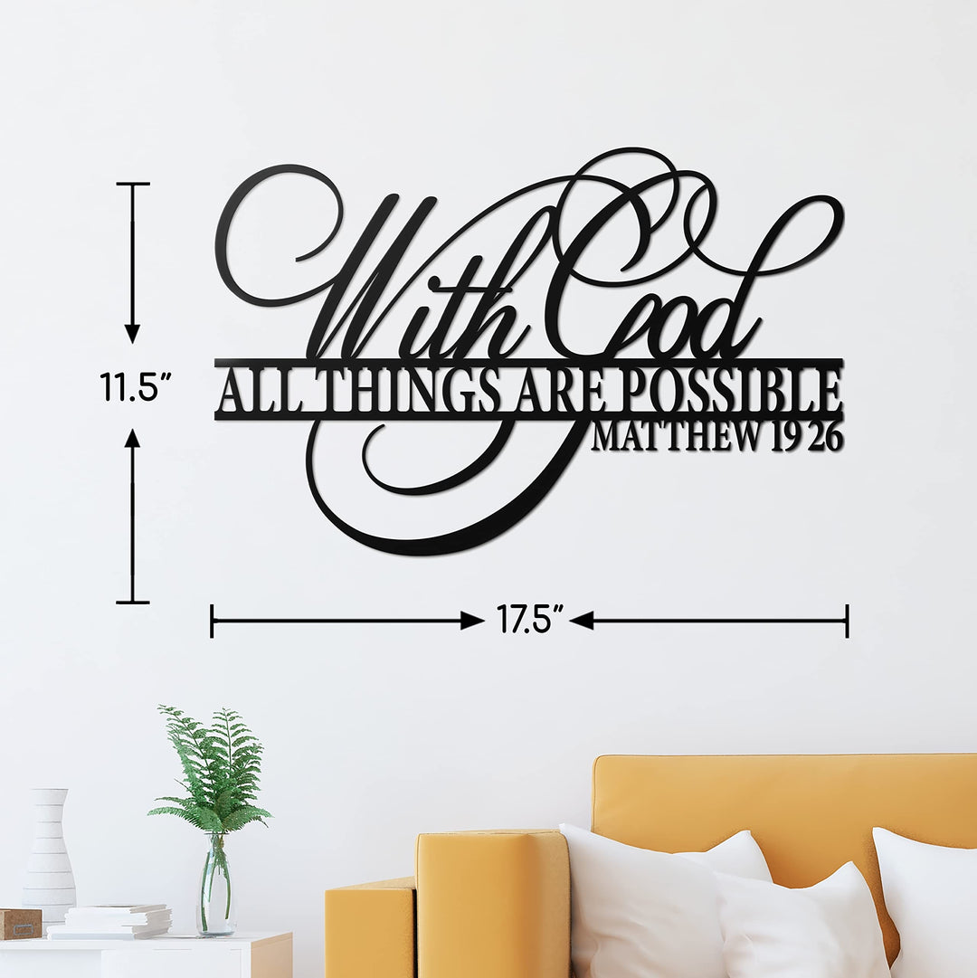 With God All Things Are Possible Sign Metal Wall Decor, 18X12 Inch Religious Scripture Black Christian Bible Verses Everthing Is Possible with God Bibical Wall Hanging Decoration