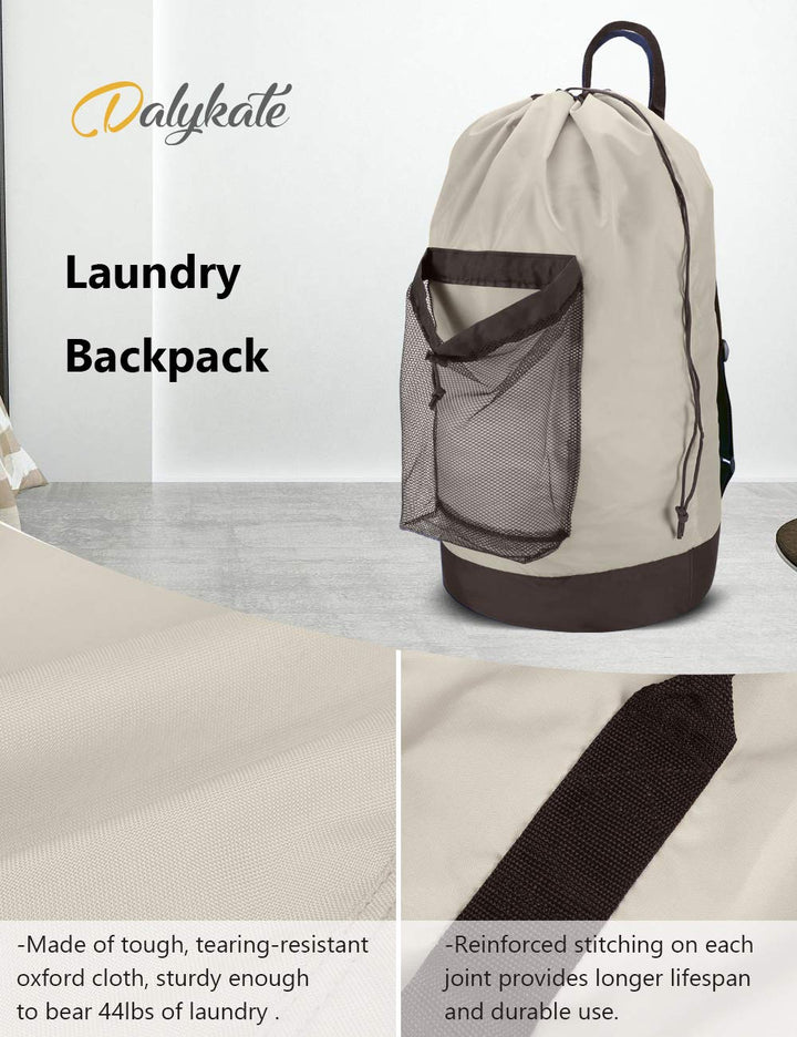 Laundry Bag with Shoulder Straps and Mesh Pocket Durable Nylon Backpack Clothes Hamper Bag with Drawstring Closure for College, Travel, Laundromat, Apartment