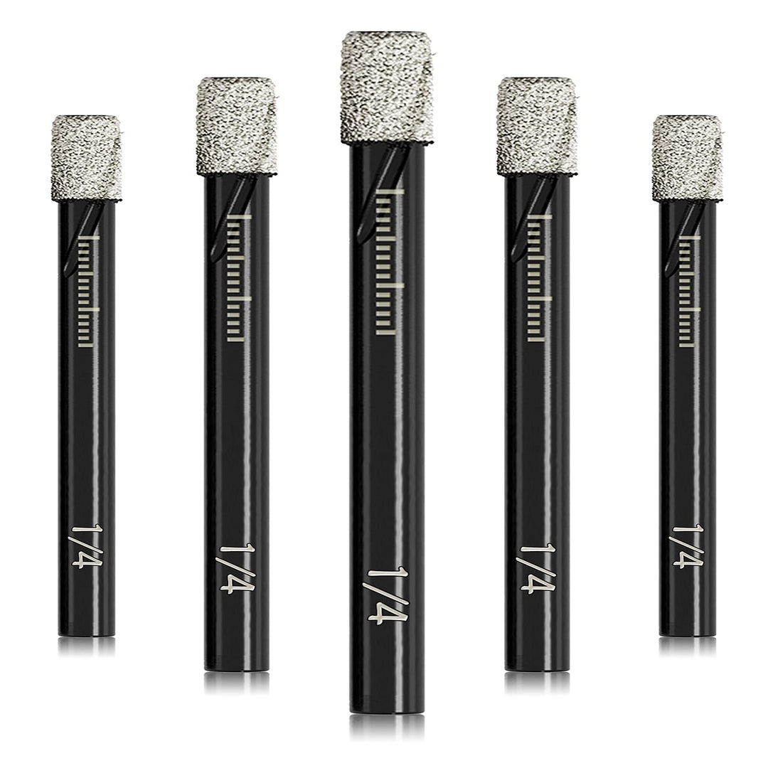 1/4 Dry Diamond Core Drill Bits Set 5 PCs Tile Drill Bits 6mm for Granite Ceramic Marble Tile Stone Glass Hard Materials, Round Shank with Storage Case