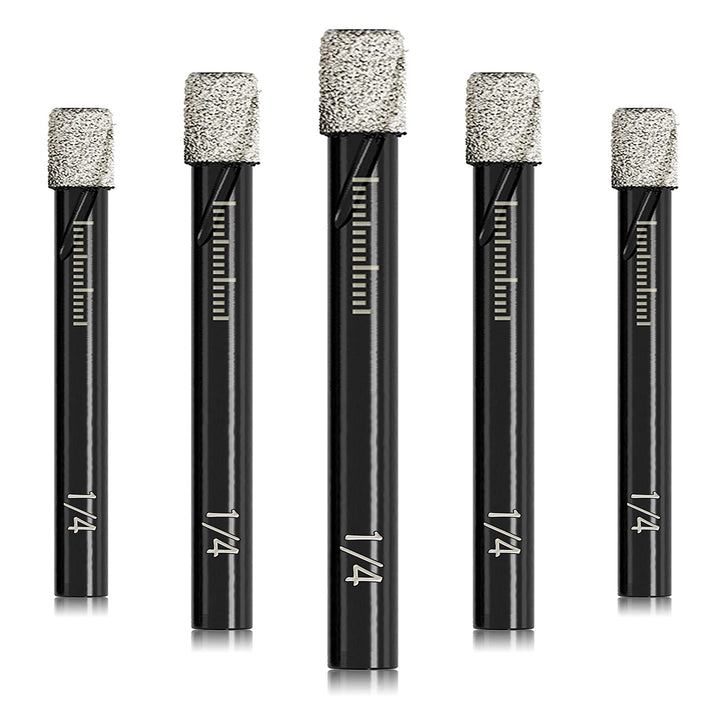 1/4 Dry Diamond Core Drill Bits Set 5 PCs Tile Drill Bits 6mm for Granite Ceramic Marble Tile Stone Glass Hard Materials, Round Shank with Storage Case