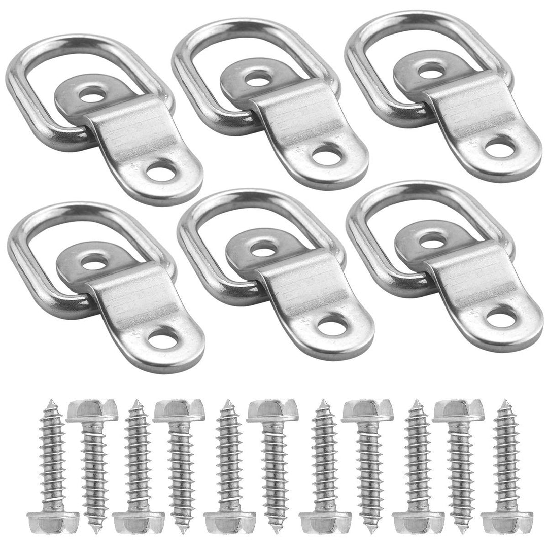 D Rings Tie Down Anchors 1/4 Stainless Steel D Ring 1200bls Breaking Strength,6pcs Heavy Duty Trailers Bracket Surface Mount Hooks with Screws Securing Cargo for Boats,Trucks,Camper