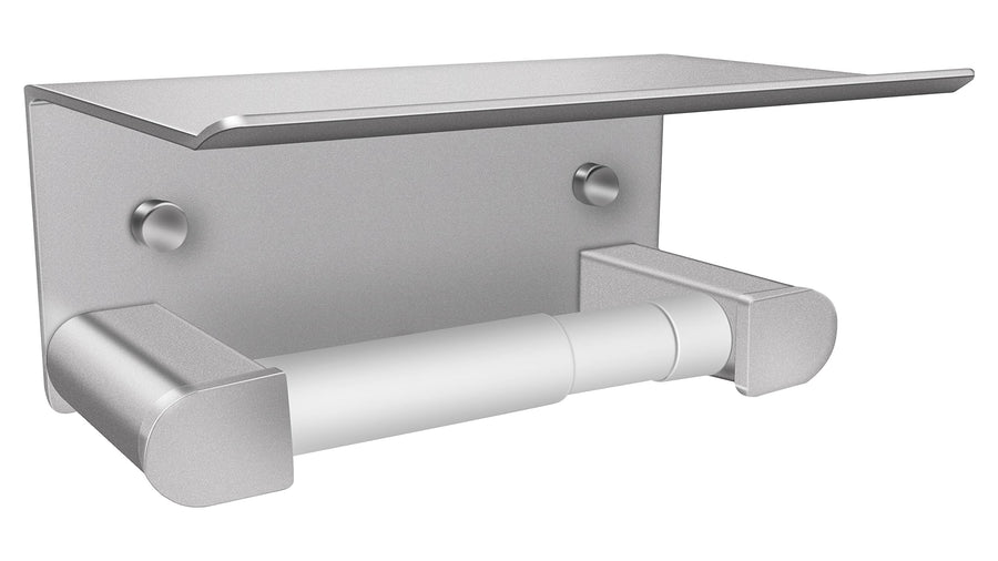 Bathroom Toilet Paper Holder, Matte Silver Wall Mount Toilet Roll Holder with Shelf, Aluminum Spring Loaded Roller Wall Toilet Paper Roll Holder for Bathroom & Kitchen