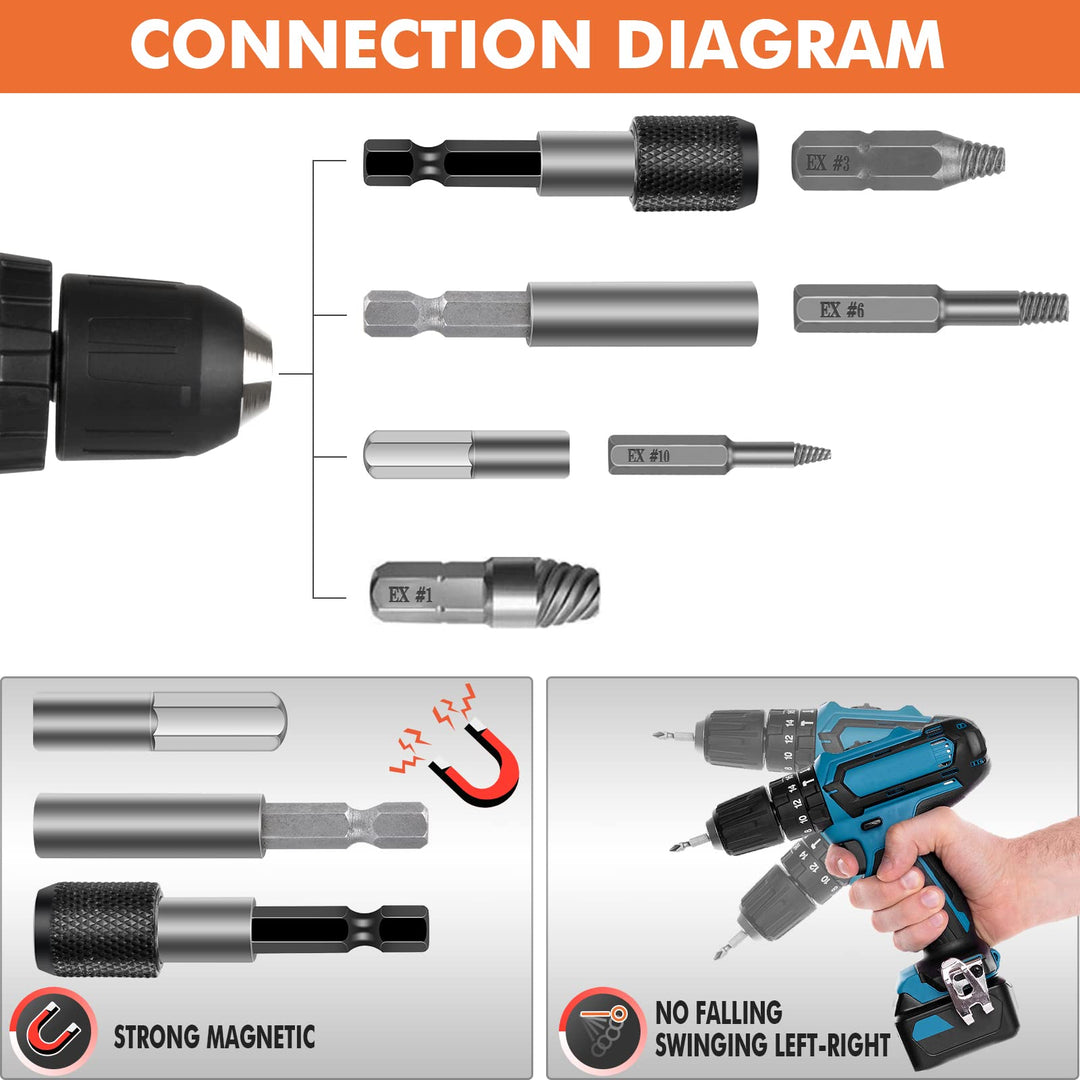 33pcs Damaged Screw Extractor Set, Stripped Screws Remover with Magnetic Extension Bit Holder &amp; Socket Adapter, 33-in-1 All-Purpose Broken Bolt Easy Out Extractors, Portable Maintain Tools for Bolts