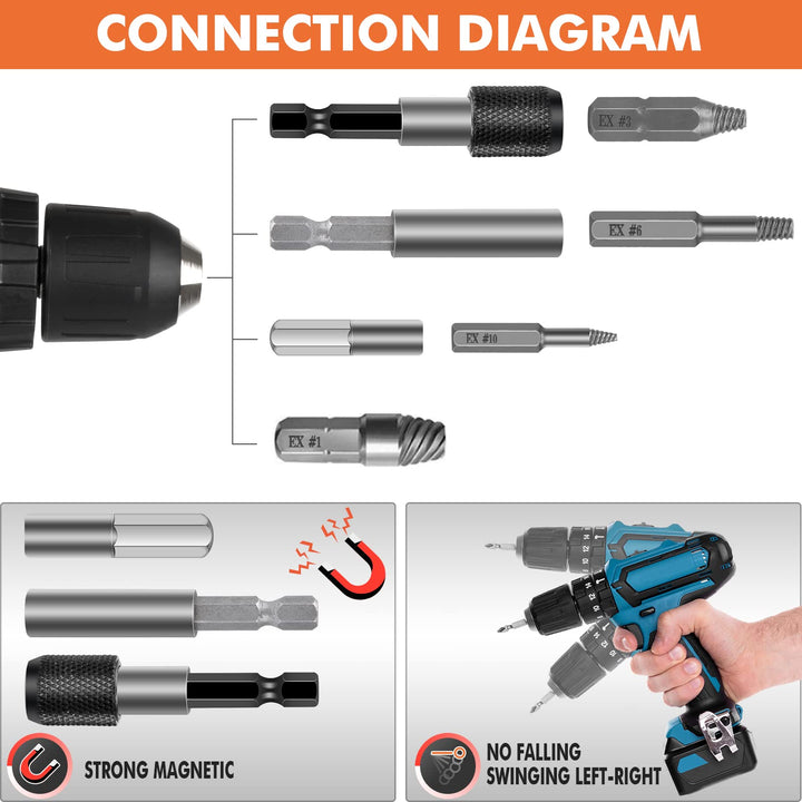 33pcs Damaged Screw Extractor Set, Stripped Screws Remover with Magnetic Extension Bit Holder &amp; Socket Adapter, 33-in-1 All-Purpose Broken Bolt Easy Out Extractors, Portable Maintain Tools for Bolts