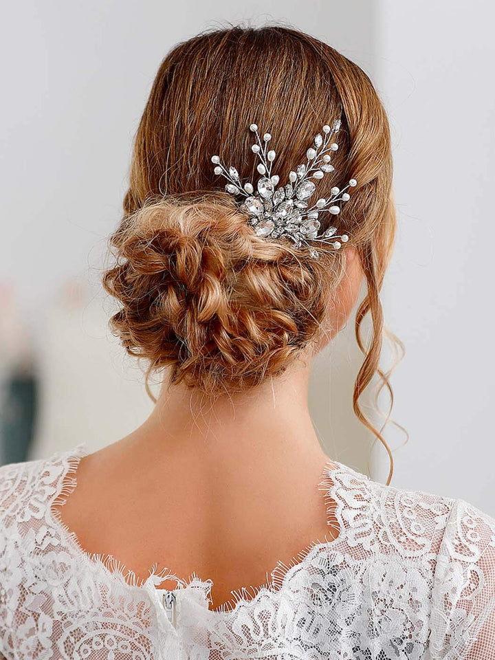 Jakawin Bride Crystal Wedding Hair Comb Pearl Hair Piece Silver Bridal Hair Accessories for Women and Girls HC018