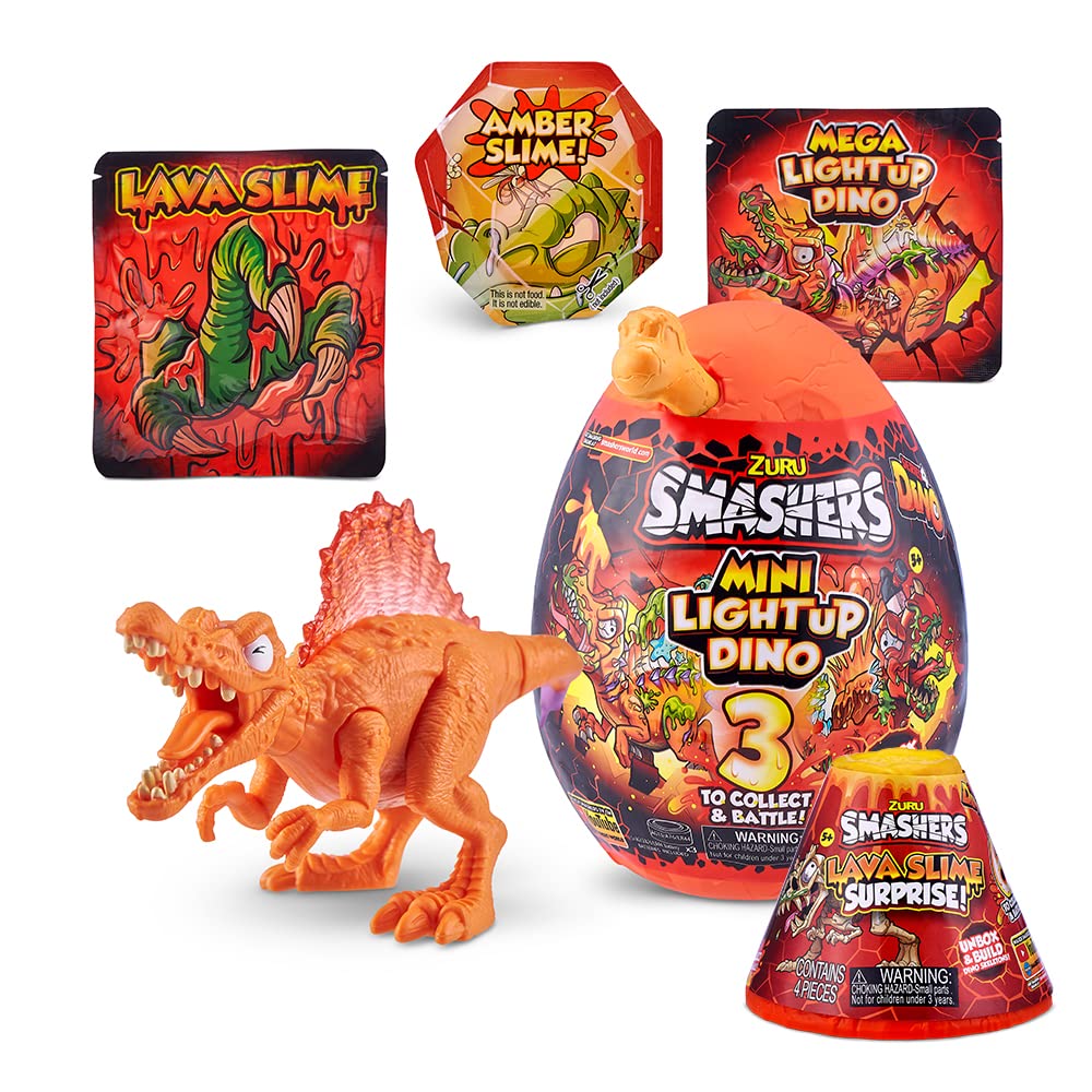Smashers Combo Pack Mini Light-Up Dino Spinosaurus by ZURU with Lava Slime Surprise Series 4 - Amazon Exclusive Dinosaur Toy for Boys and Kids