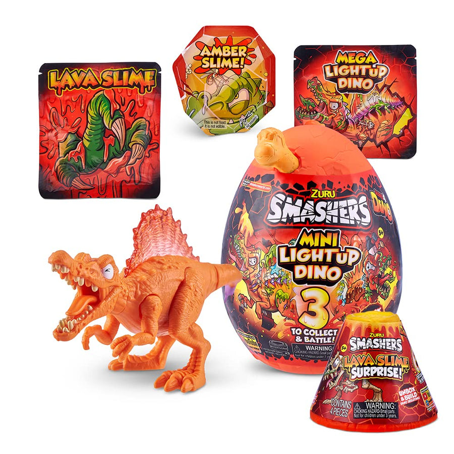 Smashers Combo Pack Mini Light-Up Dino Spinosaurus by ZURU with Lava Slime Surprise Series 4 - Amazon Exclusive Dinosaur Toy for Boys and Kids
