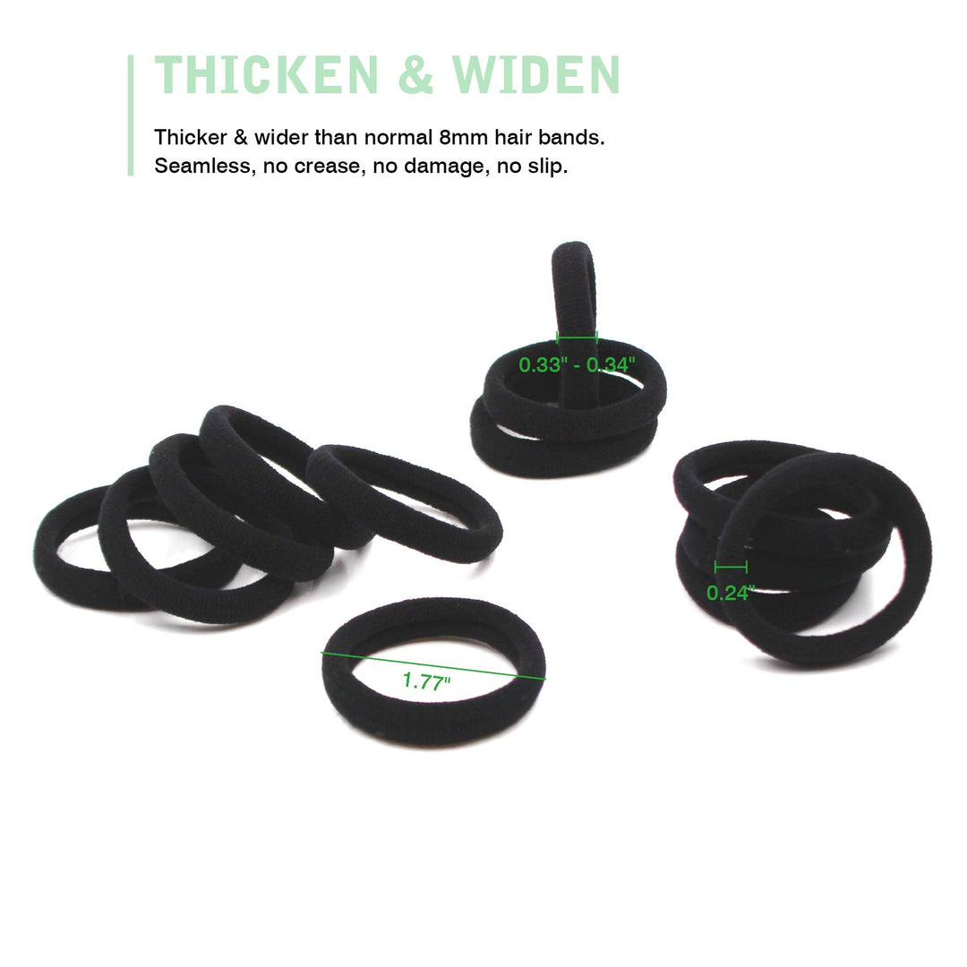 Hair Ties Rubber Bands For Women Girls Thick Curly Hair, 100 Pcs Black, 8.5Mm No Crease Cotton Seamless Ponytail Holders Scrunchie For Kids Men, No Damage No Slip Soft Hair Elastics