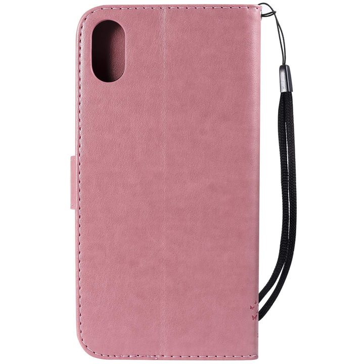 NOMO for iPhone XR Case,for iPhone XR Wallet Case,for iPhone XR Flip Case PU Leather Emboss Tree Cat Flowers Folio Magnetic Kickstand Cover with Card Slots for iPhone XR (6.1 inch) Release, Pink