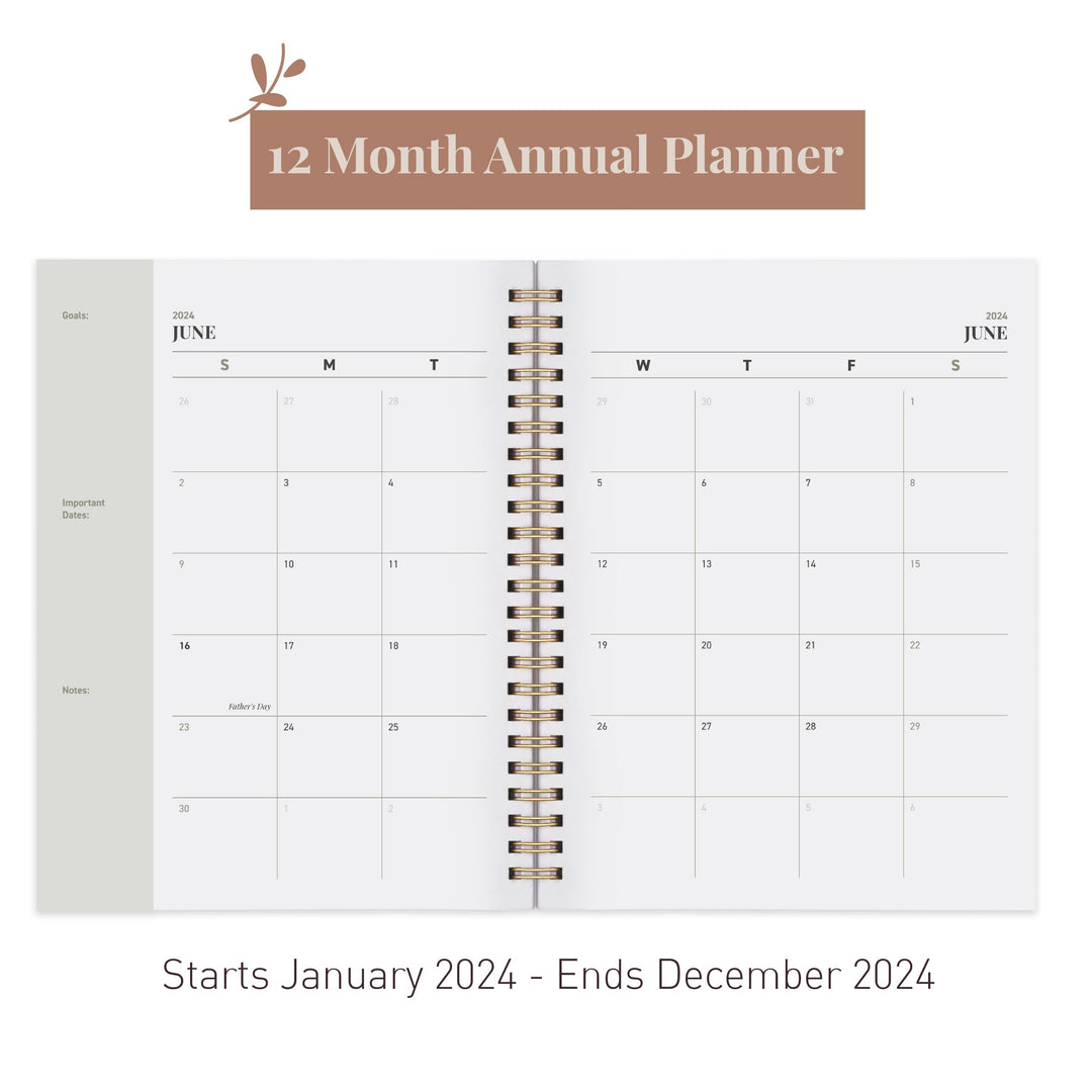 Rileys 2024 Weekly Planner - Annual Weekly &amp; Monthly Agenda Planner, Jan - Dec 2024, Flexible Cover, Notes Pages, Twin-Wire Binding (8 x 6-Inches, Green)