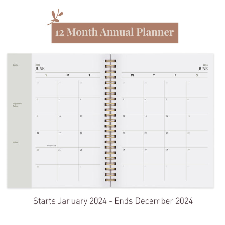 Rileys 2024 Weekly Planner - Annual Weekly &amp; Monthly Agenda Planner, Jan - Dec 2024, Flexible Cover, Notes Pages, Twin-Wire Binding (8 x 6-Inches, Green)