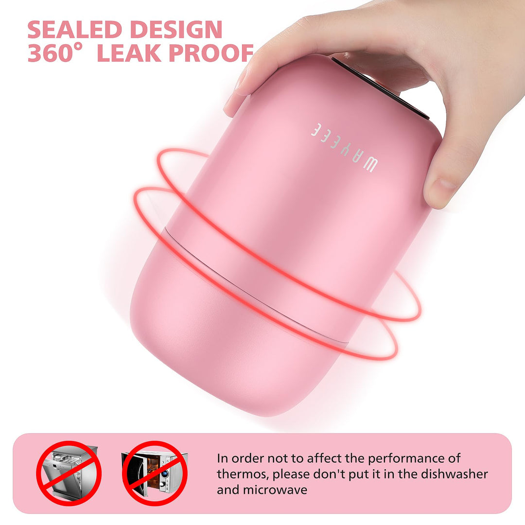 Food Containers for Hot Food Insulated Food Jar, Vacuum Bento Box Lunch Containers 16 oz for Kids Adults, Airtight Stainless Steel Soup Containers with Spoon, for School, Travel, Picnic - Pink