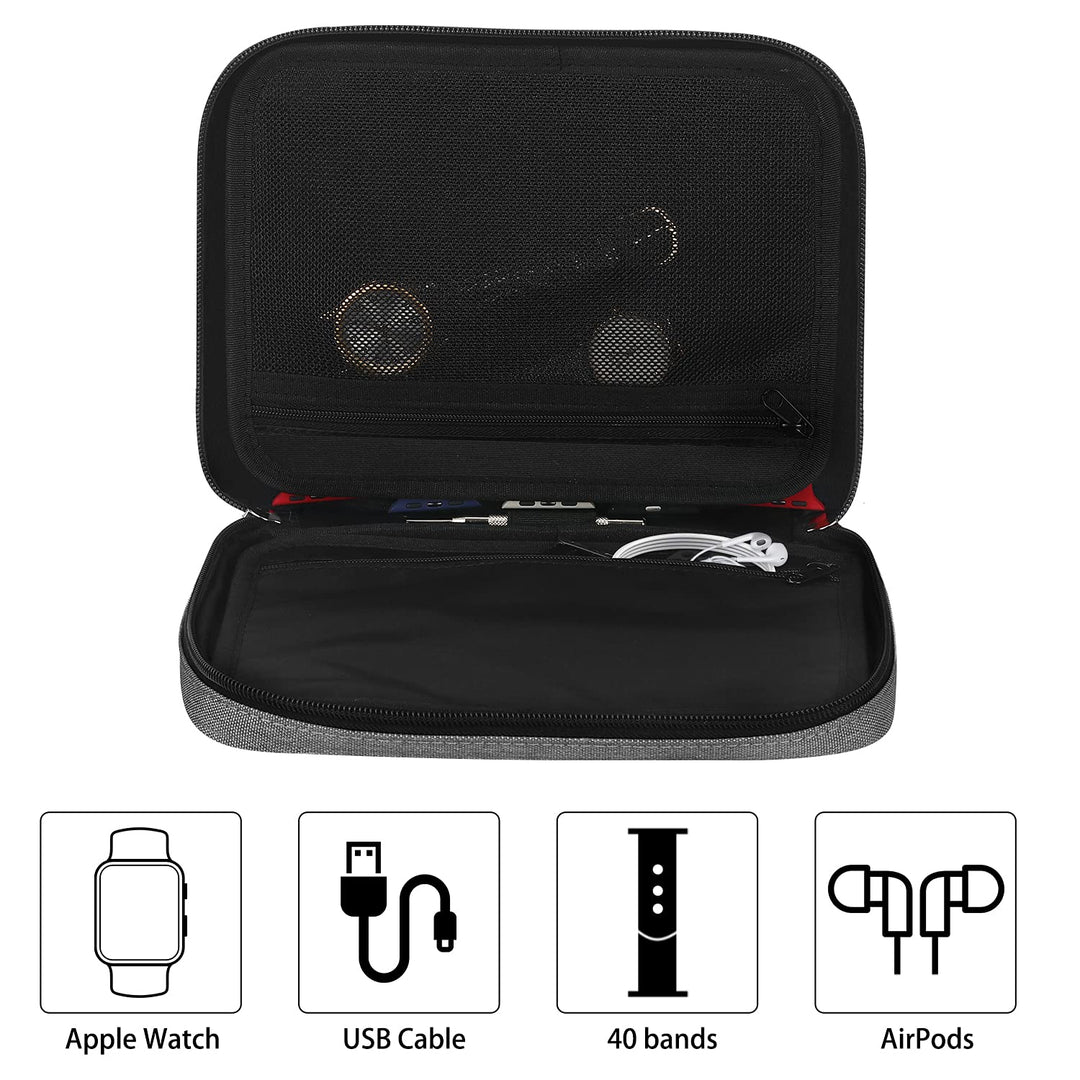 40 Watch Bands Storage Bag, Nylon Spill-resistant Watch Band Organizer Bag Carrying Case Travel Watch Straps Carrying Bag Pouch Compatible with Apple Watch Bands, Watch Band Pin, Cable-Gray