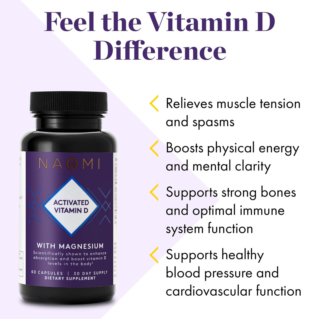 Activated Vitamin D3 5000 IU (125 mcg) Supplement with Magnesium for Strong Bones, Teeth, Muscle, Immune and Mood Support, Non-GMO, Gluten Free, 60 Veggie Caps, 30 Day Supply