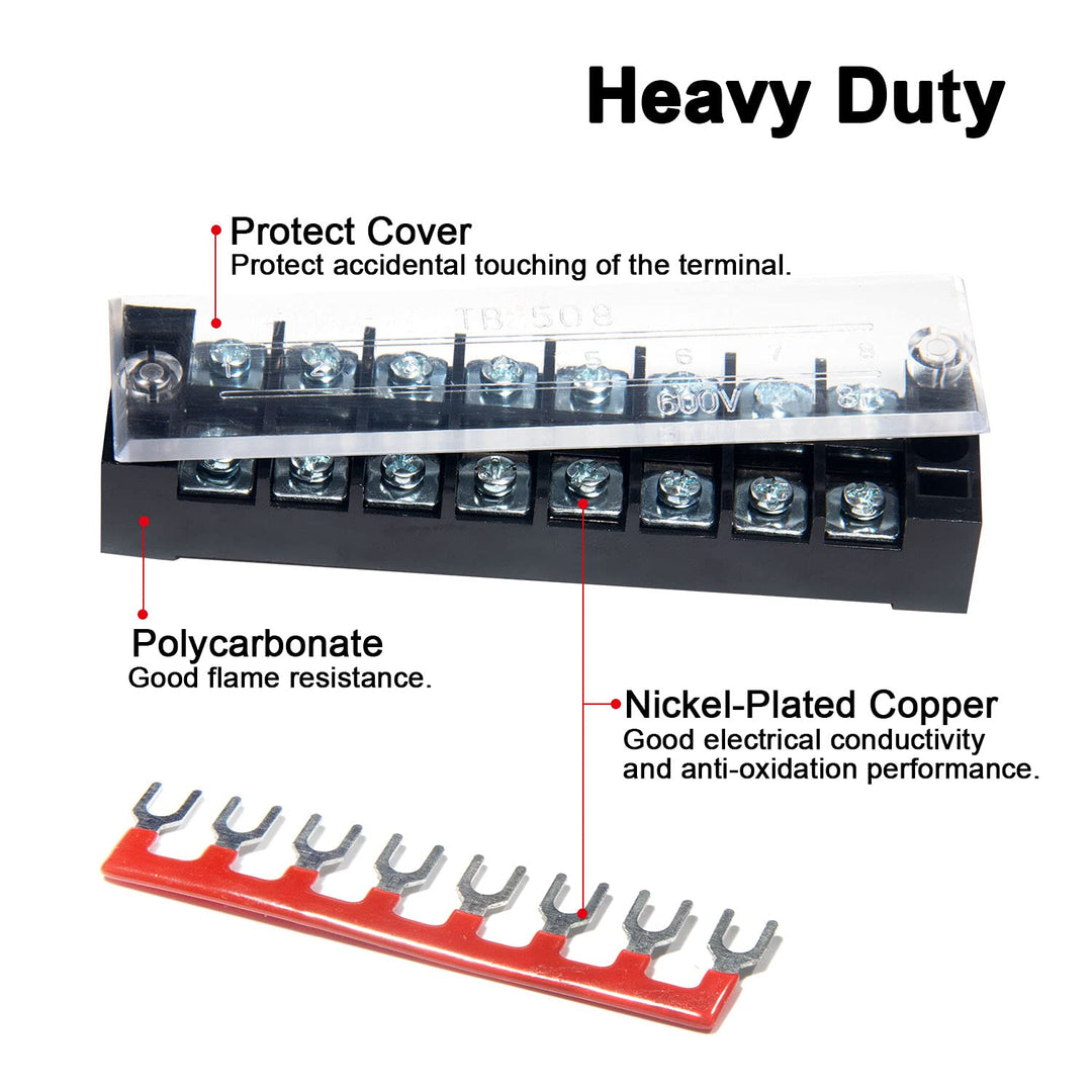Terminal Block and Strip - 6 Sets 8/10/12 Positions 600V 15A Dual Row Wire Screw Terminal Strip Block with Cover + 400V 15A Pre-Insulated Terminals Barrier Strips Jumpers (Black &amp; Red)