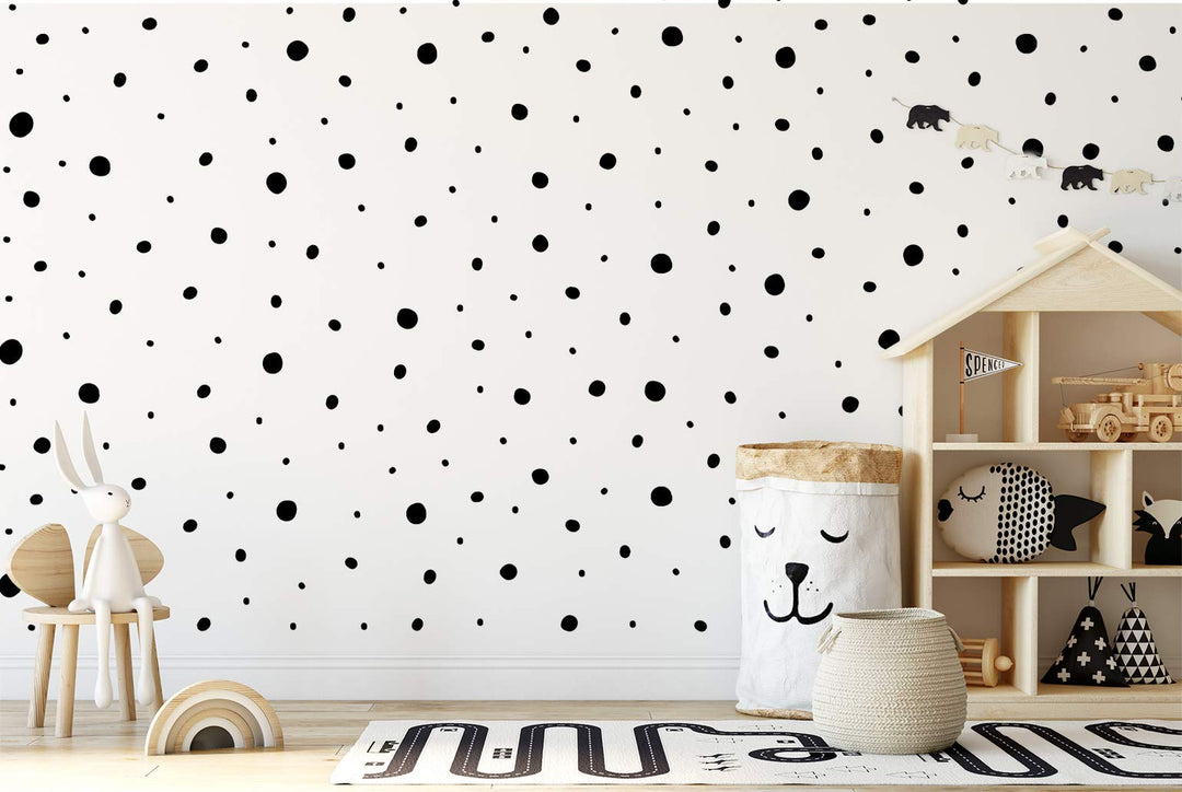 | Hand Drawn Blobs &amp; Dots Dalmatian Irregular Shape Home Nursery Decoration Polka Dot Removable Wall Art Vinyl Decal Stickers | (Pack of 152) (Black)
