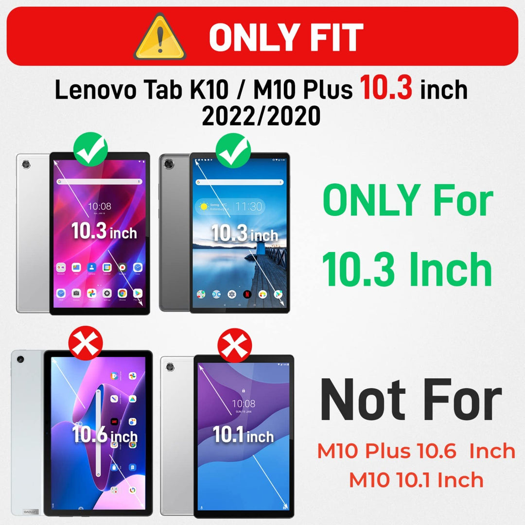Case for Lenovo Tab M10 Plus 10.3 Inch/Tab K10, Protective with Screen Protector/Rotating Hand Strap, K10 M10 Plus Tablet Case 10.3 TB-X606F/TB-X606X/TB-X6C6F/TB-X6C6X, Black