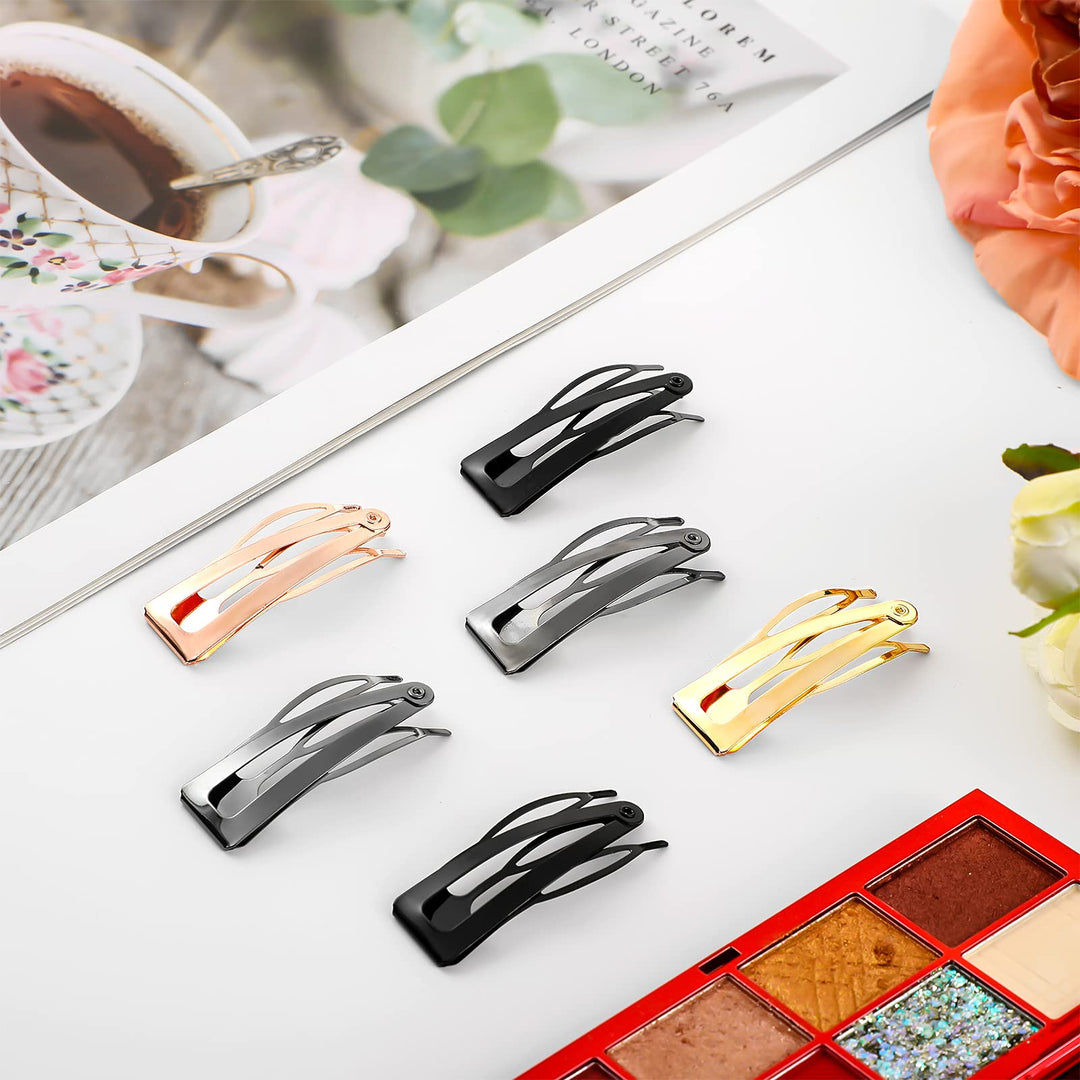 32 Pieces Snap Hair Clips Double Grip Hair Clips Metal Snap Clips for Hair Snap Hair Barrettes for Women (Black, Rose Gold, Gold, Gun Black)