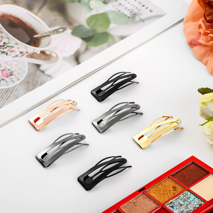 32 Pieces Snap Hair Clips Double Grip Hair Clips Metal Snap Clips for Hair Snap Hair Barrettes for Women (Black, Rose Gold, Gold, Gun Black)