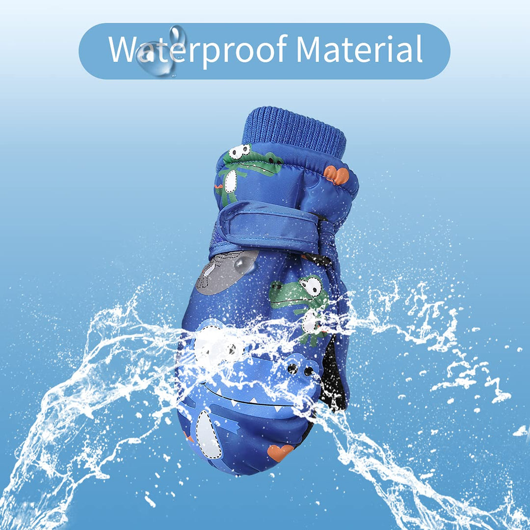 Winter Lined Fleece Toddler Mittens Waterproof Snow Mittens for Toddler Girls Boys Kids Snow Gloves Ski Alligator Navy 2-4T