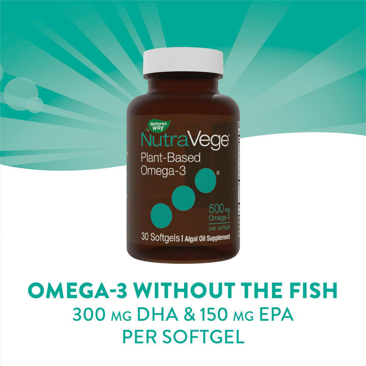 Nature&#39;s Way NutraVege Plant Based Omega-3, Heart Health and Eye and Brain Function*, 30 Vegan Softgels