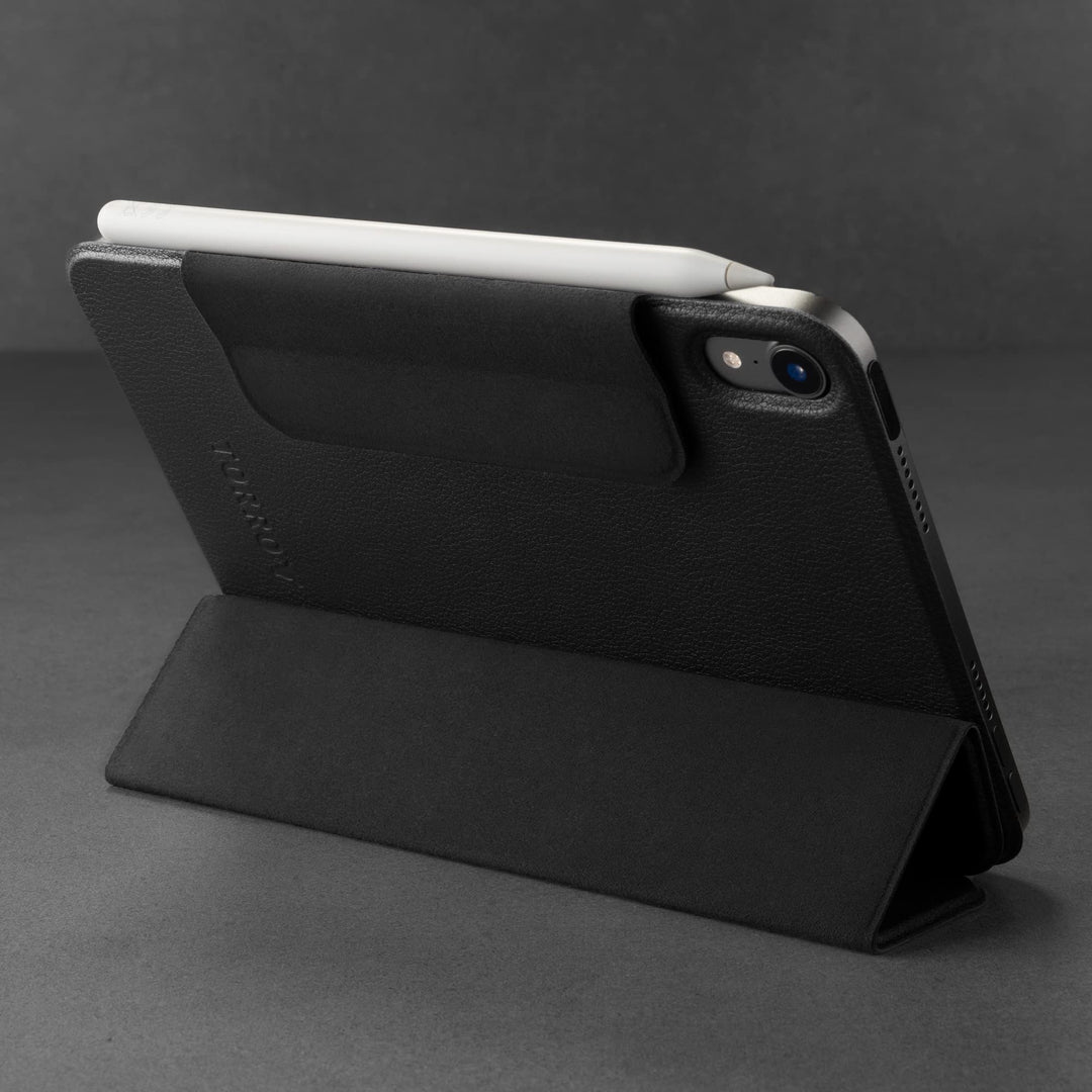 Smart Folio Compatible with iPad Mini 7/6 - Leather iPad Mini 7th / 6th Generation (2024/2021) Smart Case Magnetic Cover with Auto Wake/Sleep and Stand Function (Black)