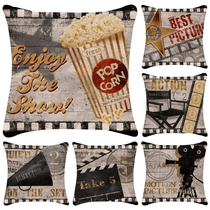 6 Pack Abstract Cartoon Flower Pillow Cases,Cotton Linen Decorative Cushion Cover (Movie Theater)