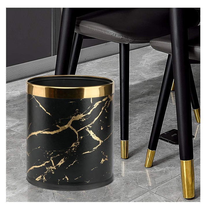 2.6Gallon Small Office Trash Can,Bathroom Garbage can,Bedroom Waste Basket Bin Garbage Bag invisable Trash Bin for Living Room (black gold marble)