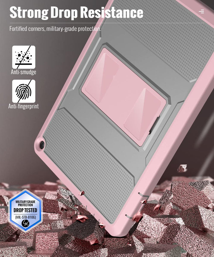 Case Fits All-New Kindle Fire HD 10 &amp; 10 Plus Tablet (11th Generation, 2021 Release) 10.1, Full Body Rugged Hands-Free Viewing Stand Back Cover with Screen Protector, Gray&amp;Pink