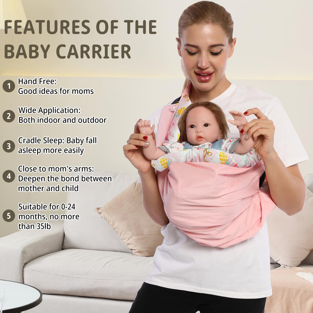 Baby Carrier by Cuby, Natural Cotton Baby Wraps Sling Baby Holder Extra Comfortable for Easy Wearing Carrying of Newborn, Soft and Adjustable Newborn and Toddler Sling Carries(Pink Flamingo)