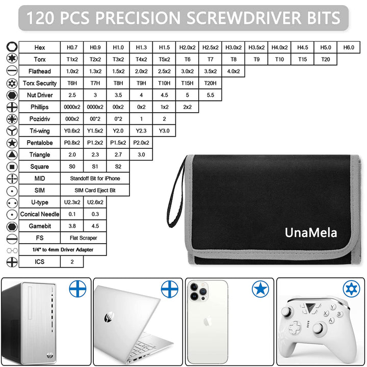 Precision Screwdriver Set, Unamela 139 in 1 Computer Repair Tool Kit with 120 Bits, Magnetic Electronic Screwdriver Kit Compatible for Laptop, PC, MacBook, iPhone, Tablet, PS4, Xbox, Game Console