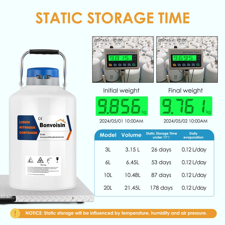 6L Liquid Nitrogen Container Cryogenic Container Liquid Nitrogen (LN2) Dewar Aluminum Alloy Semen Tank with 6 Canisters Carry Bag (6L)