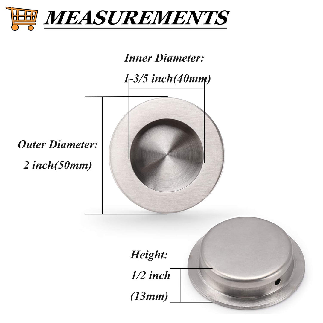 (2 Pack Round Flush Door Pulls Black Recessed Cabinet Handles Stainless Steel Recessed Sliding Door Pulls 2 Inch(50mm) Diameter Closet Door Finger Pulls