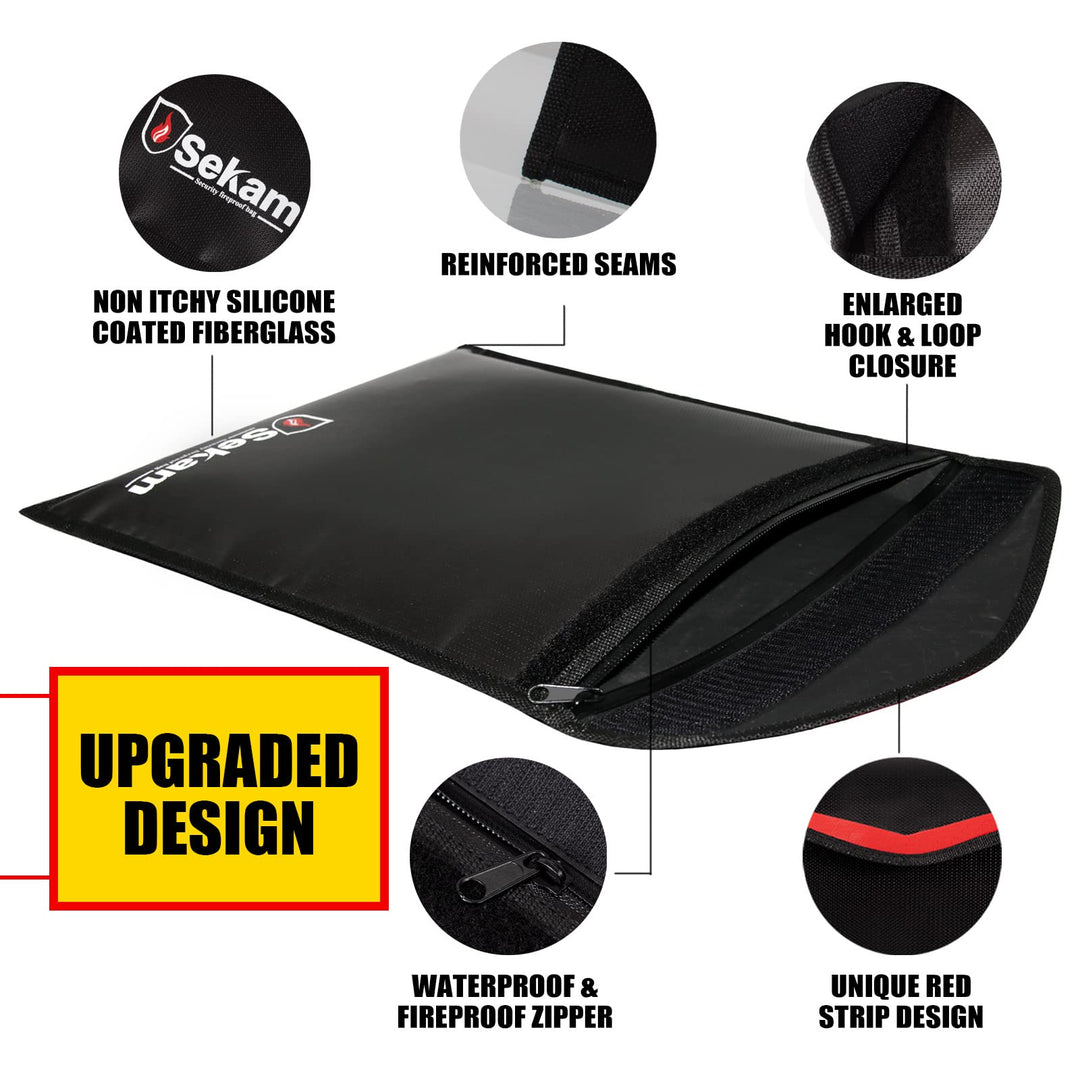 2-Pack Fireproof Document Bag (15 x 11 inch), Fireproof Money Bag, Fireproof Envelope Cash Bag, Waterproof &amp; Fire Safe Bag for A4 Documents, Legal Size Document with Zipper &amp; Hook &amp; Loop Closure