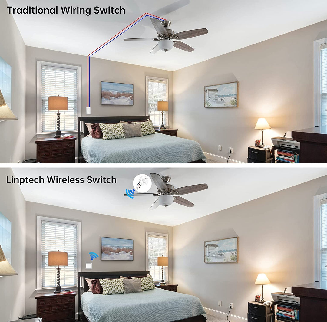 Self-Powered Wireless Light Switch and Receiver Kit, Linptech Remote Control ON/Off for Home LED Plug in Ceiling Lights, Closet Lamp, Pull Chain Light, Pool Lights, Fan - No Battery No Wiring, White