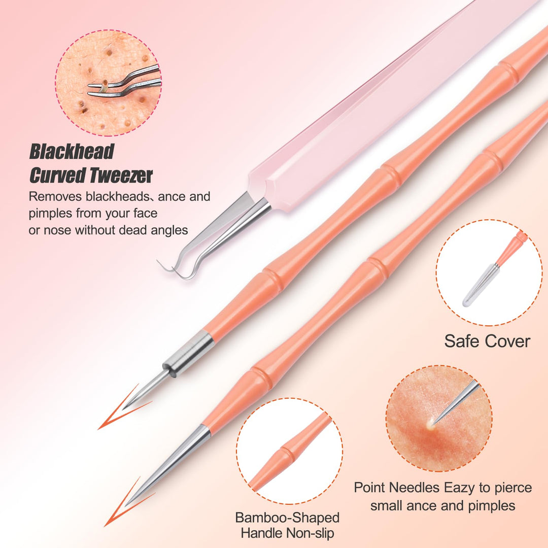 Blackhead Remover Tools, 7PCS Pimple Popper Tool Kit Professional Stainless Comedone Popper Extractor Tool for Blackhead Blemish Zit Removing with Leather Travel Case