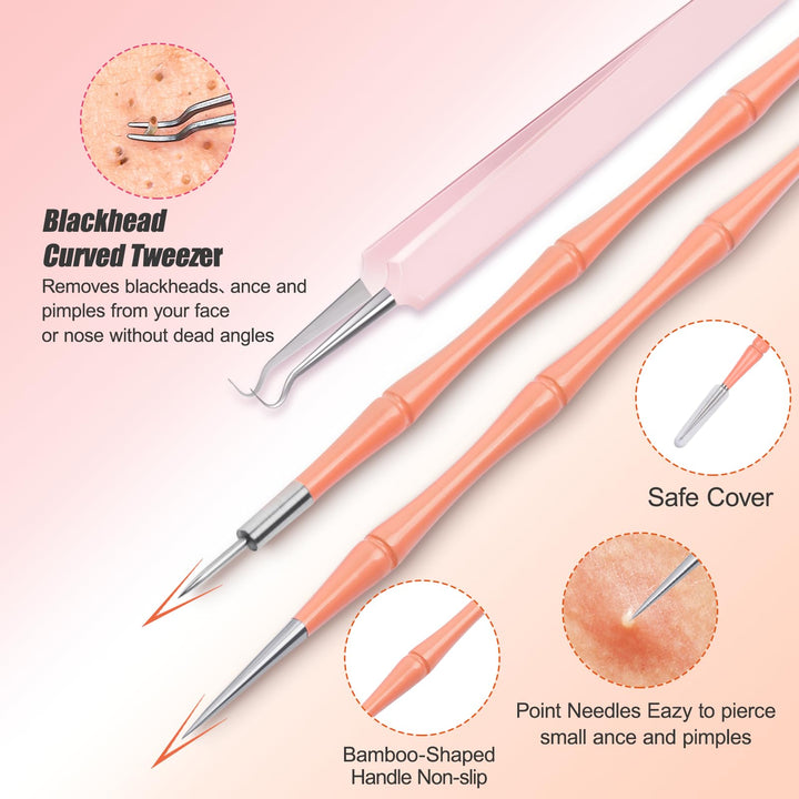Blackhead Remover Tools, 7PCS Pimple Popper Tool Kit Professional Stainless Comedone Popper Extractor Tool for Blackhead Blemish Zit Removing with Leather Travel Case