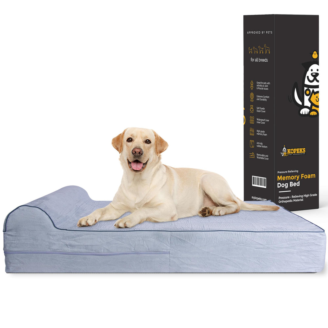Orthopedic Memory Foam Dog Bed 7 Inch Thick Extra Large Dog Bed With Pillow Grey 50x34x10 Includes Waterproof Liner and Durable Removable Cover With Smart Design