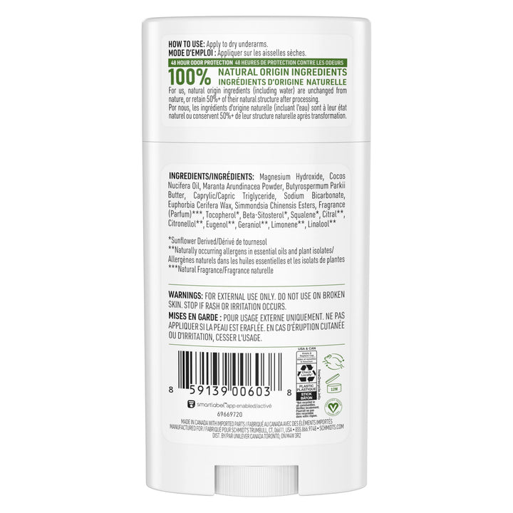 SCHMIDTS DEODORANT Bergomot Lime Deodorant Stick, 2.65 OZ